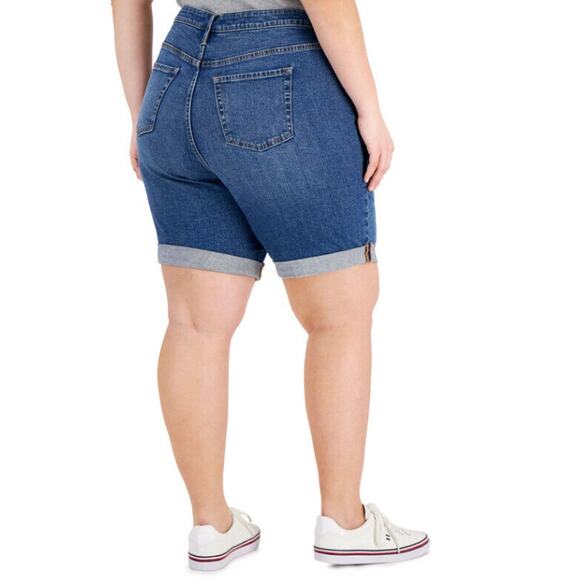 TOMMY HILFIGER Women's TH Flex Denim Shorts 24W Blue Cuffed 9" Inseam Cuffed NWT - Picture 3 of 11